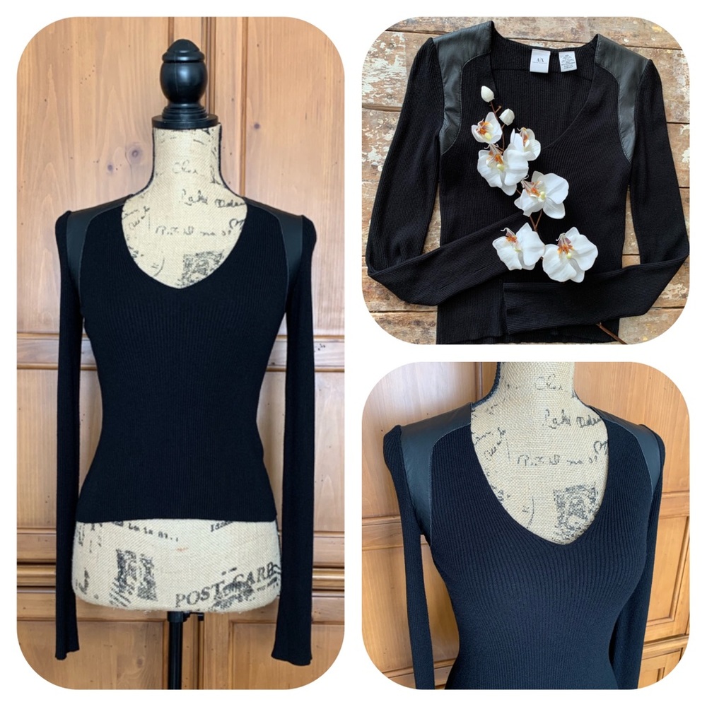 Armani Exchange Long Sleeve Top w/ Faux Leather